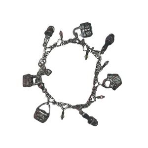 Brighton Silver Plated Colorful Enamel Purses & Shoes Charm 8" Bracelet